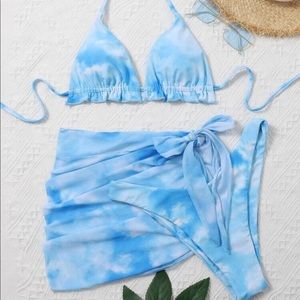 3 piece bikini set blue tie dye